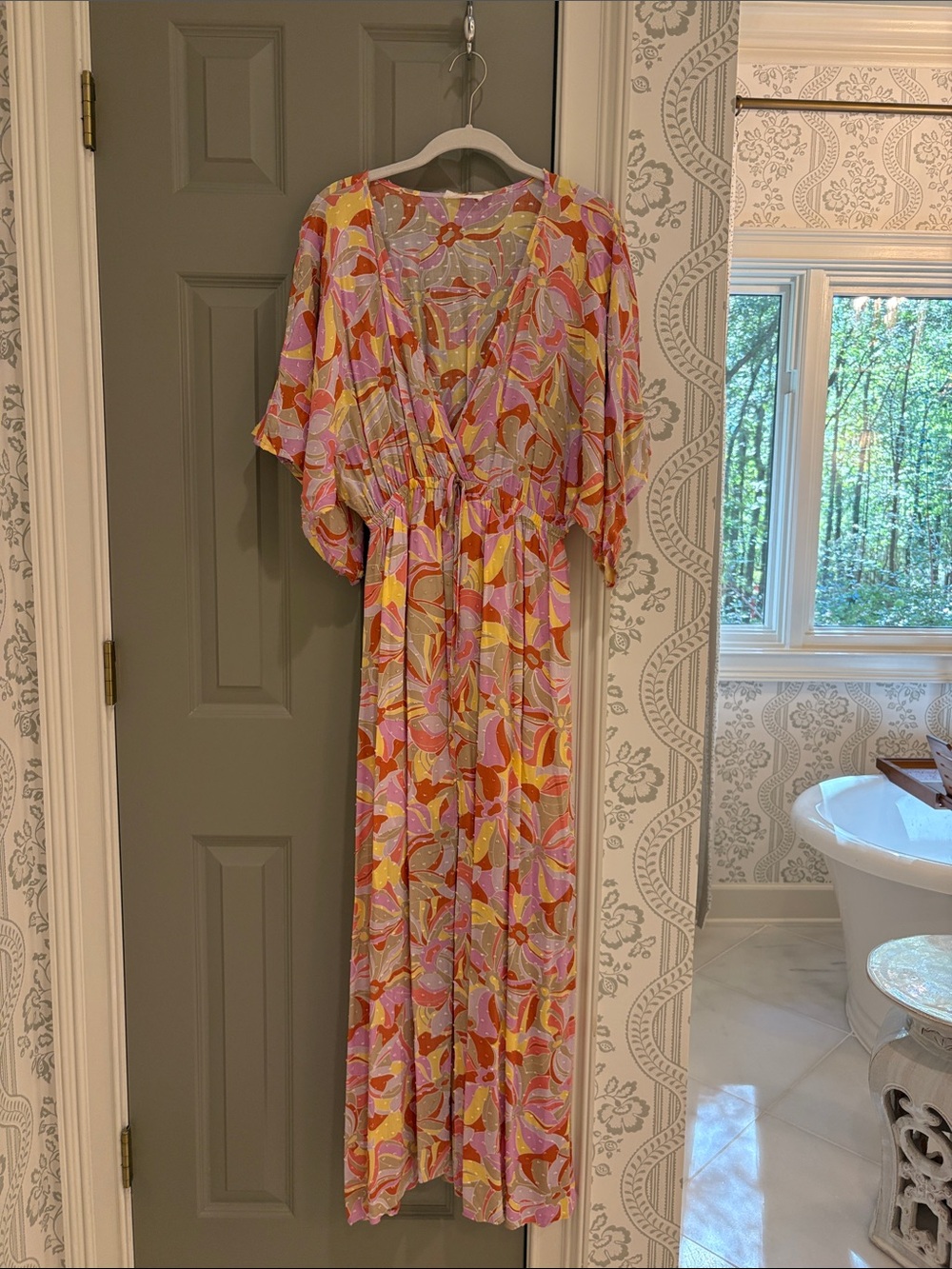 Lush Pink Multi-Color Floral Wrap Maxi Dress
